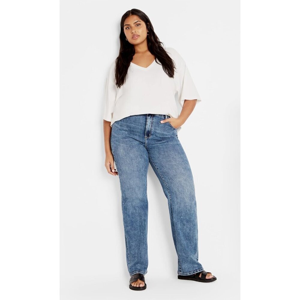 Women's Stretch Cotton Straight Jeans Plus Size Mid Rise 24 Chic Durable - Picture 3 of 7